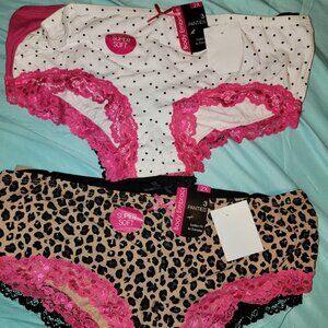 6 body embrace 2x lace boy short hipster panties Animal Polka Dot hot pink nude